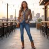 Women's Casual Long Sleeve Denim Shirt with Leopard Print Patchwork for Everyday Wear
