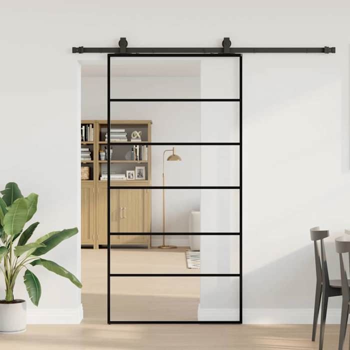 VidaXL Porte coulissante kit de quincaillerie noir 102x205cm verre ESG, porte intérieure, porte de grange intérieure, porte 3375849