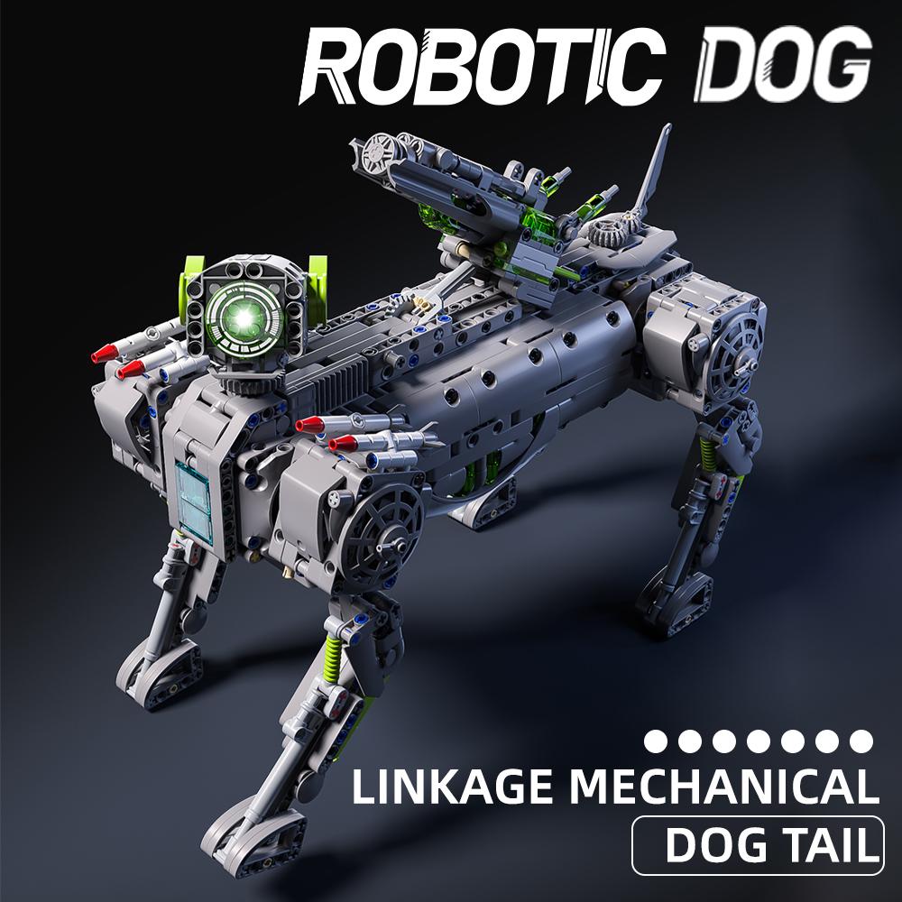 Cool Robotic Dog Rotatable Neck Mechanical Building Blocks Puzzle DIY Assembly Bricks Toy for Kid Birthday Holiday Gifts