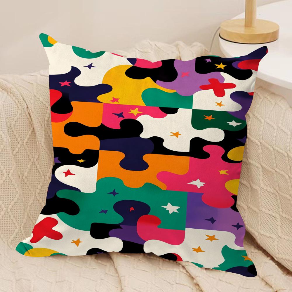Fun Puzzle Patterns Cushion Cover Soft Plush Fabric DoubleSided Printed Cushion Covers for All Seasons Modern Home Decor