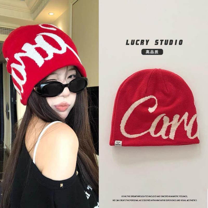 American Street Letter Jacquard Double-sided Knitted Hat Women's Hip-hop Skateboard Style Ear Protectors Autumn and Winter Cold Hat Men's and Women's
