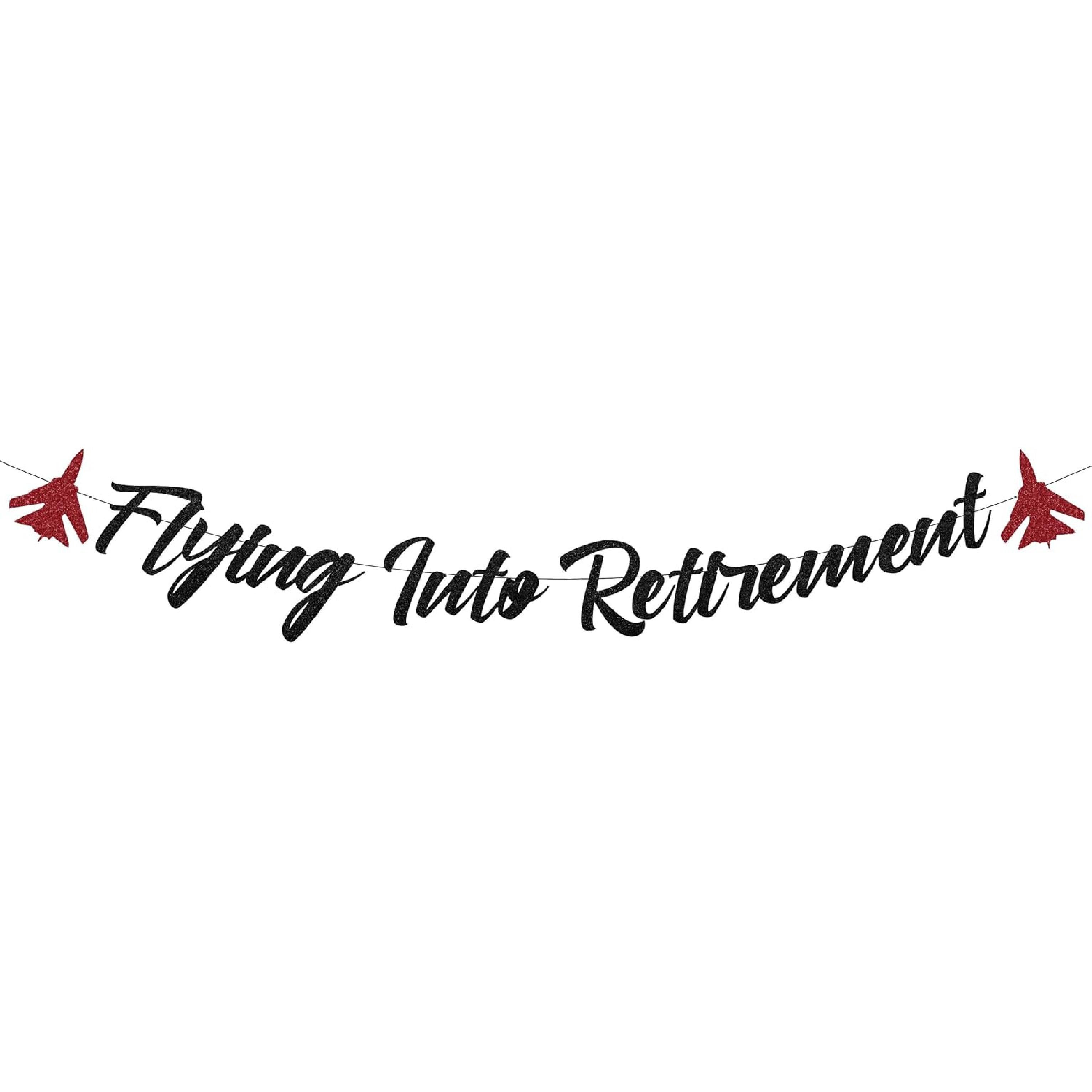 YO PERREO SOLA Flying into Retirement Party Banner: 17PCS Black Glitter Pilot Retirement Decor for Retired Pilot Retirement Party Supplies