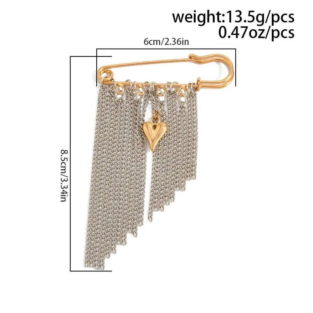 Salircon Fashion Simple Metal Tassel Brooch for Women Creative Love Heart Pendant Brooch Shirt Suit Collar Pins Clip Jewelry