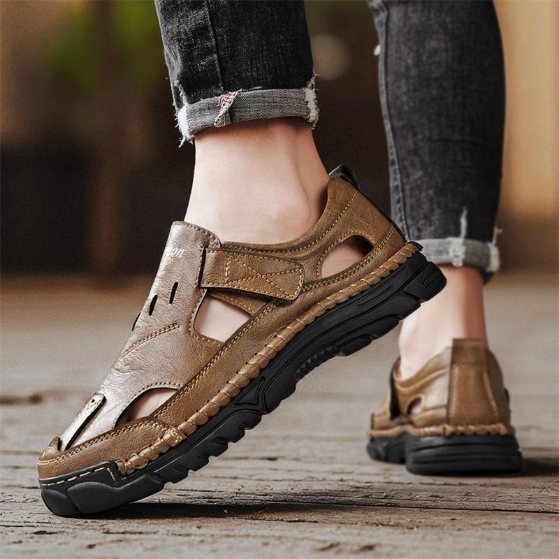 Sandali Uomo Intagliati in Pelle con Suola Spessa Scarpe da Spiaggia Antiscivolo Sandali Artigianali Versatili Scarpe Basse da Uomo Scarpe Estive da Esterno