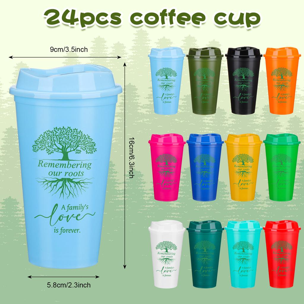 24 Pcs Family Reunion Favors 16 Oz Coffee Plastic Cups Bulk With Family Tree Pattern Reusable Drinking Tumblers For Gathering Pa