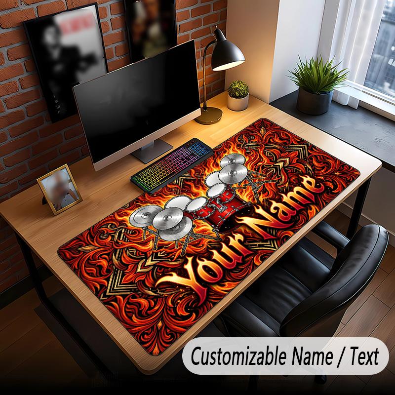 Music Drums Theme Custom Mouse Pad Personalized With Name Text Customized Desk Mat For Office Home Decor