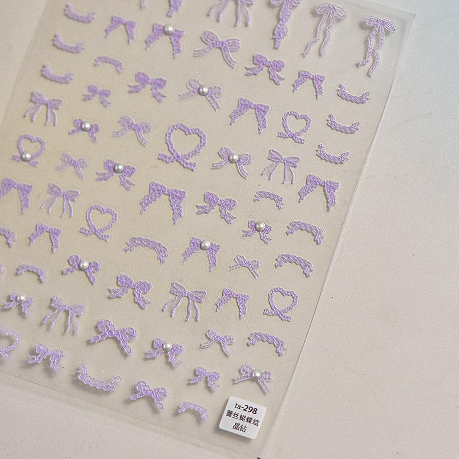 5D Versatile Black and White Bow Ribbon Bowknot Nail Sticker Crystal Diamond Nail Stickers Adhesive Decals Nail Art Decorations