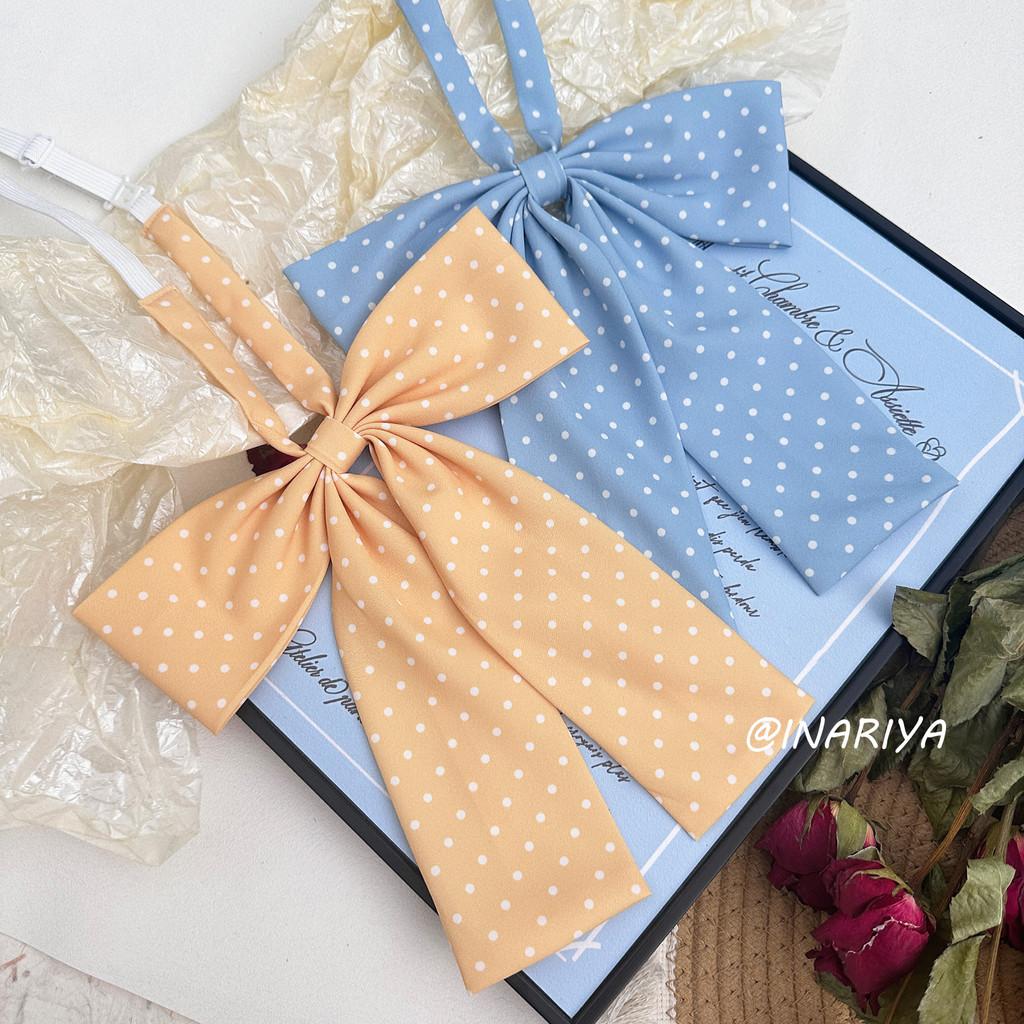 Polka Dot Long Handle Bow Tie Jk Uniform Accessory With Woven Fabric For Daily Wear