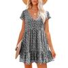 2026 Spring/Summer V-neck Buttoned Floral Short-sleeve Loose Casual Dress for Women