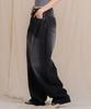 Ellamo 54_5 Women'S One-Pin Tuck Washed Wide Denim Pants (Basic/Long)_Dark Denim