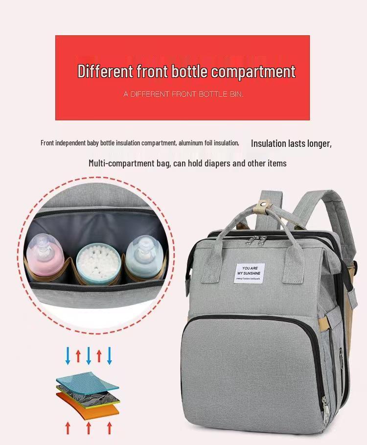 Portable Folding Mummy Bag: Lightweight, Large-Capacity Mother & Baby Backpack with Multi-purpose Bed Feature.