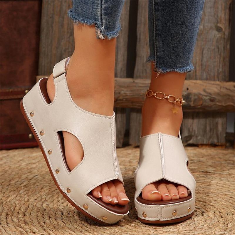 Fashion Summer Women's Sandals Heels Sandals  Wedges Woman Platform Sandals Peep Toe PU Leather Rivet Fashion Sandalias De Mujer