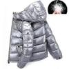 Shiny Down Jacket Men"s Winter Jacket Stand-up Tie Hood Down Jacket