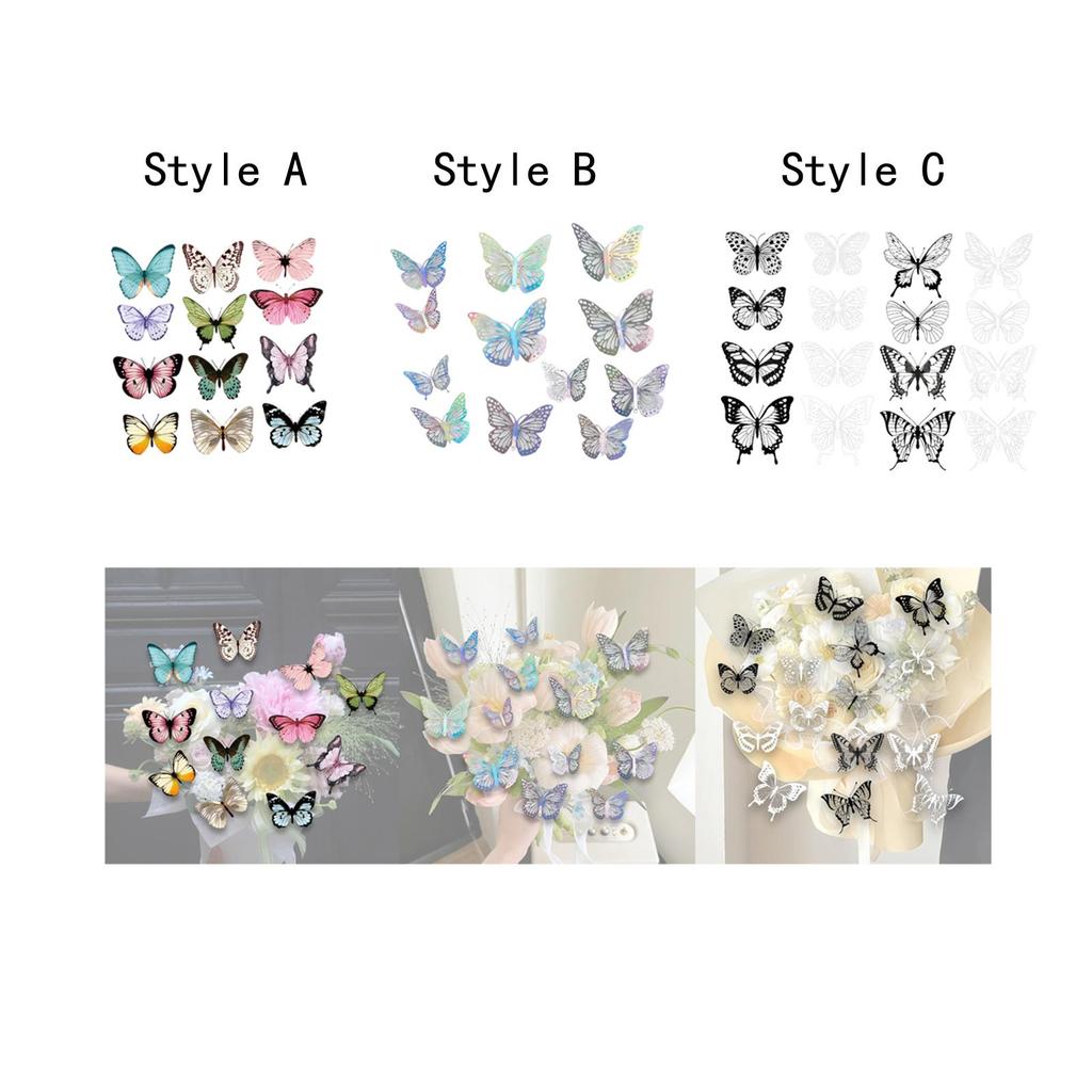 3D Butterfly Wall Stickers DIY Gift 3D Butterfly Wall Decor Wall Decals for Garden Flower Arrangements Wall Living Room Wedding