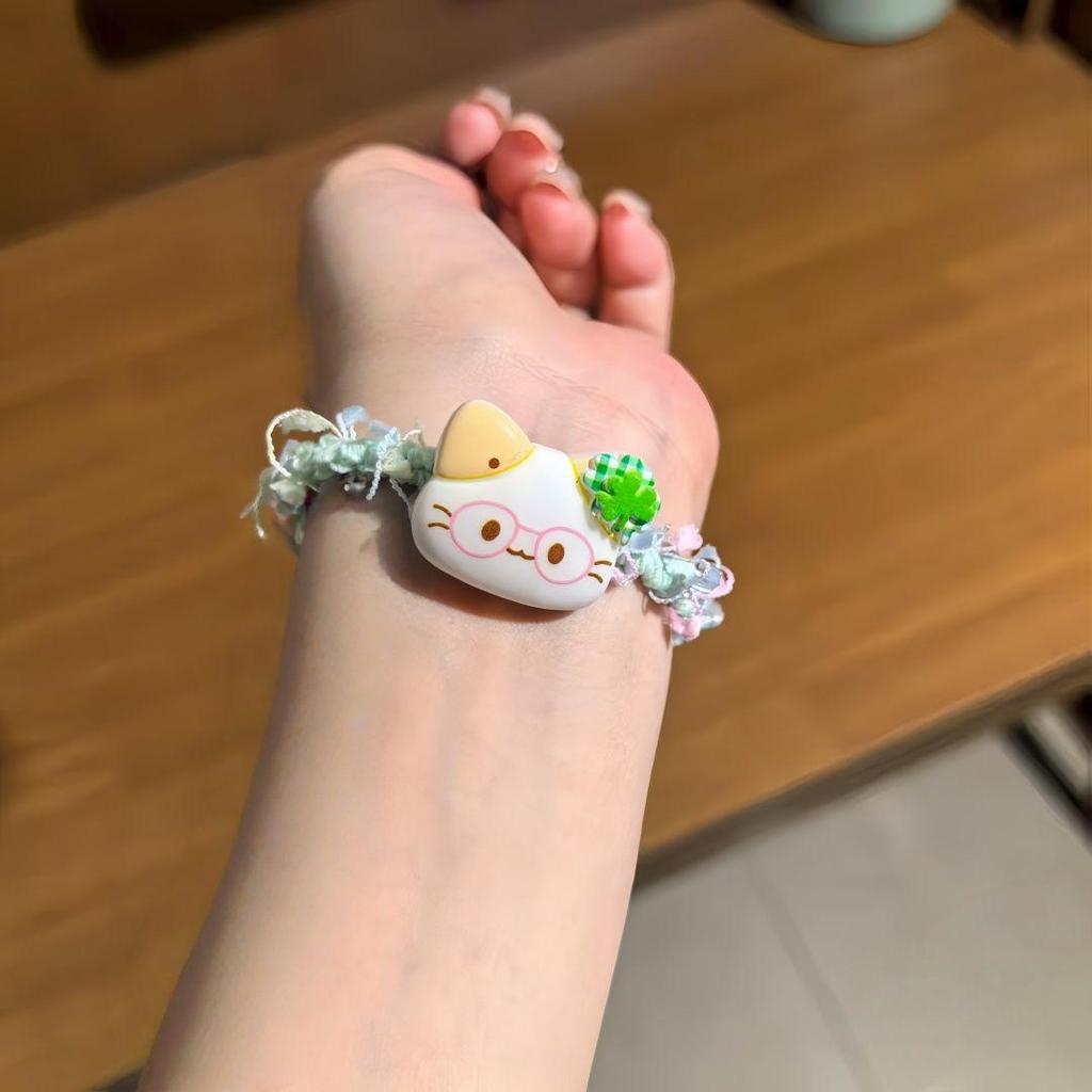 Charming Four-Leaf Clover Kitten Hair Tie – High Elastic Cartoon Hairband for Girls