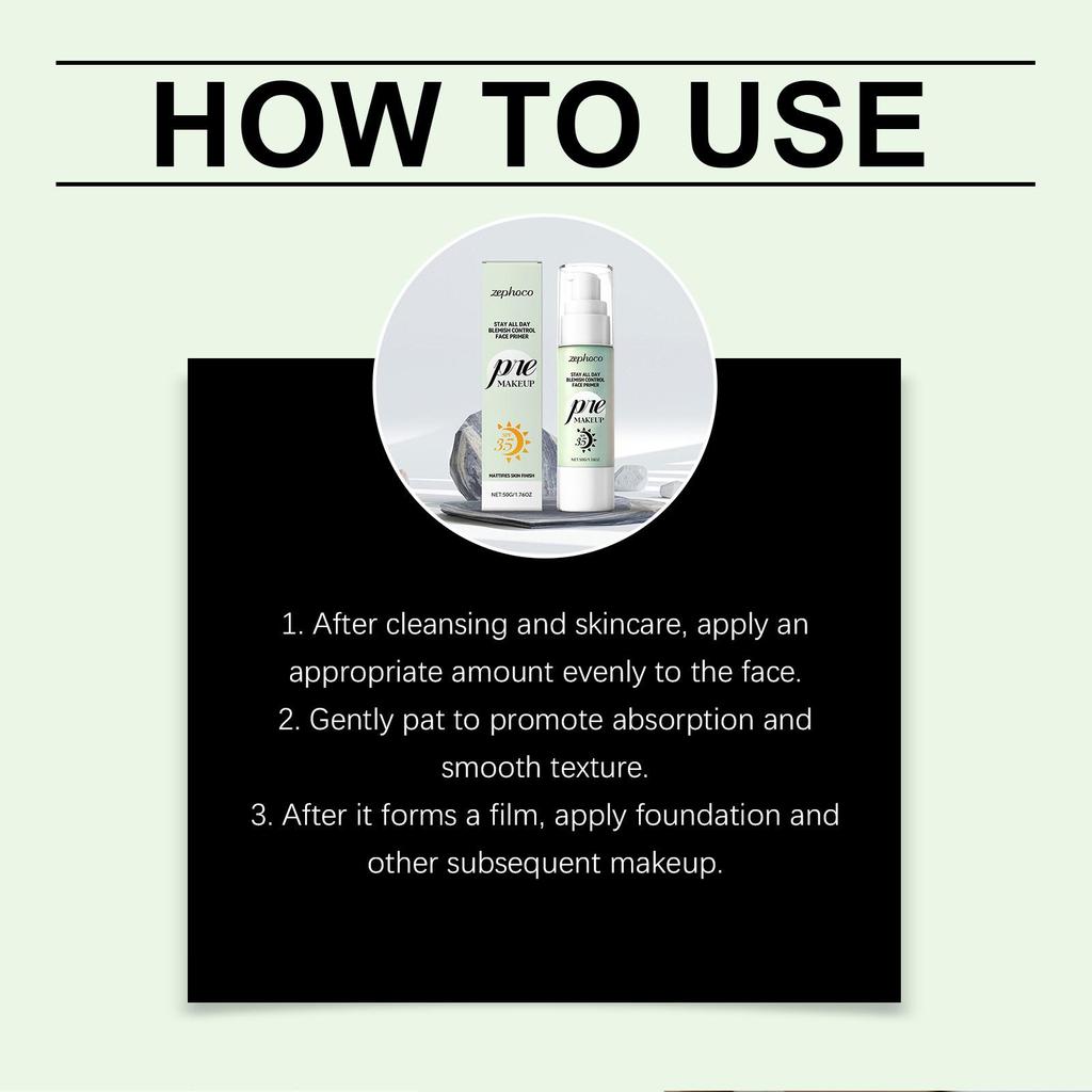 Zephoco Refreshing Primer for Oily-Combination Skin - Crease-Proof and Long-Lasting Makeup Base