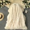 Summer Women Elegant Ruffles Mesh Elstic Waist Long Midi Cake Skirt