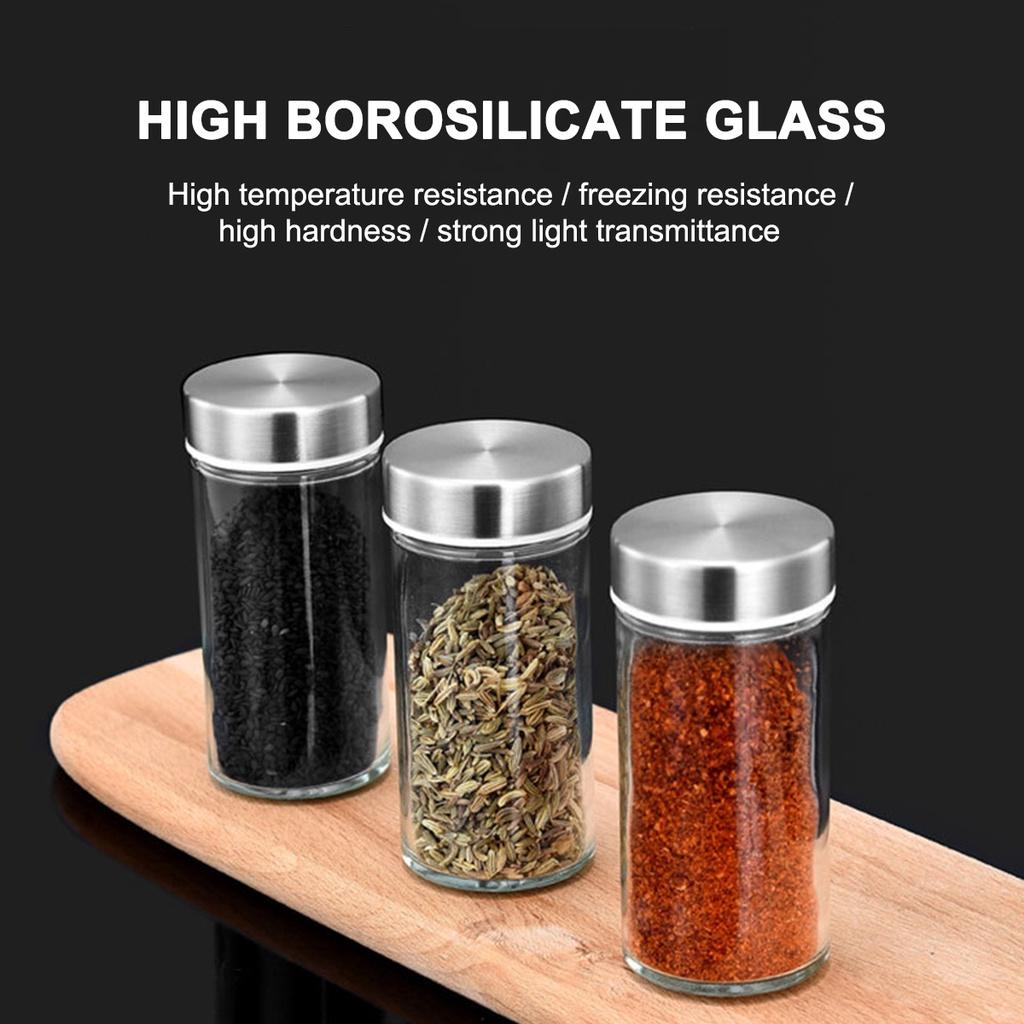 16Pcs Spice Jar Rack Kitchen Stainless Steel Condiment Set Cruet Condiment Bottle Coffee Sugar Seal Jar Container Rack 11.53x11.02in