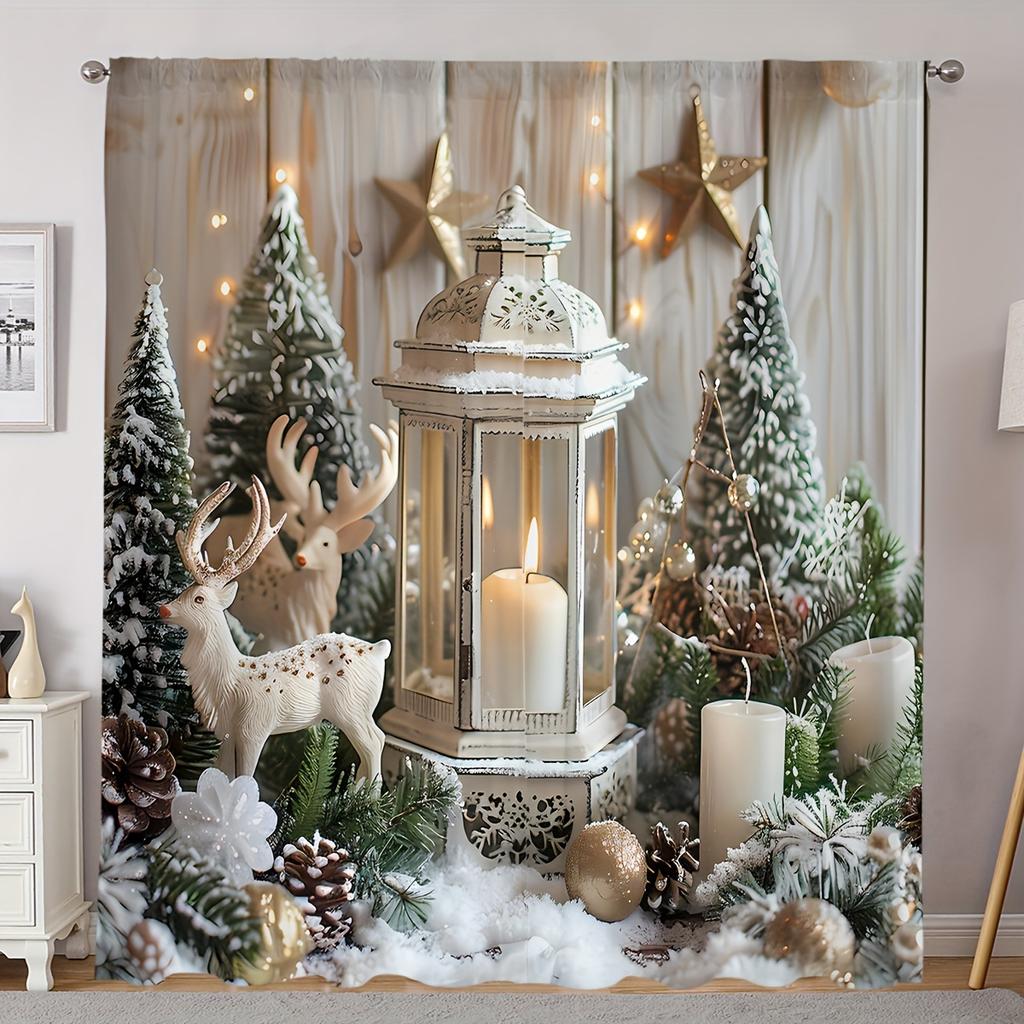 2-Panel Semi Blackout Curtains with Christmas Pendant Design - Soft, Light-Filtering & Thermal Insulated for Privacy In Bedroom