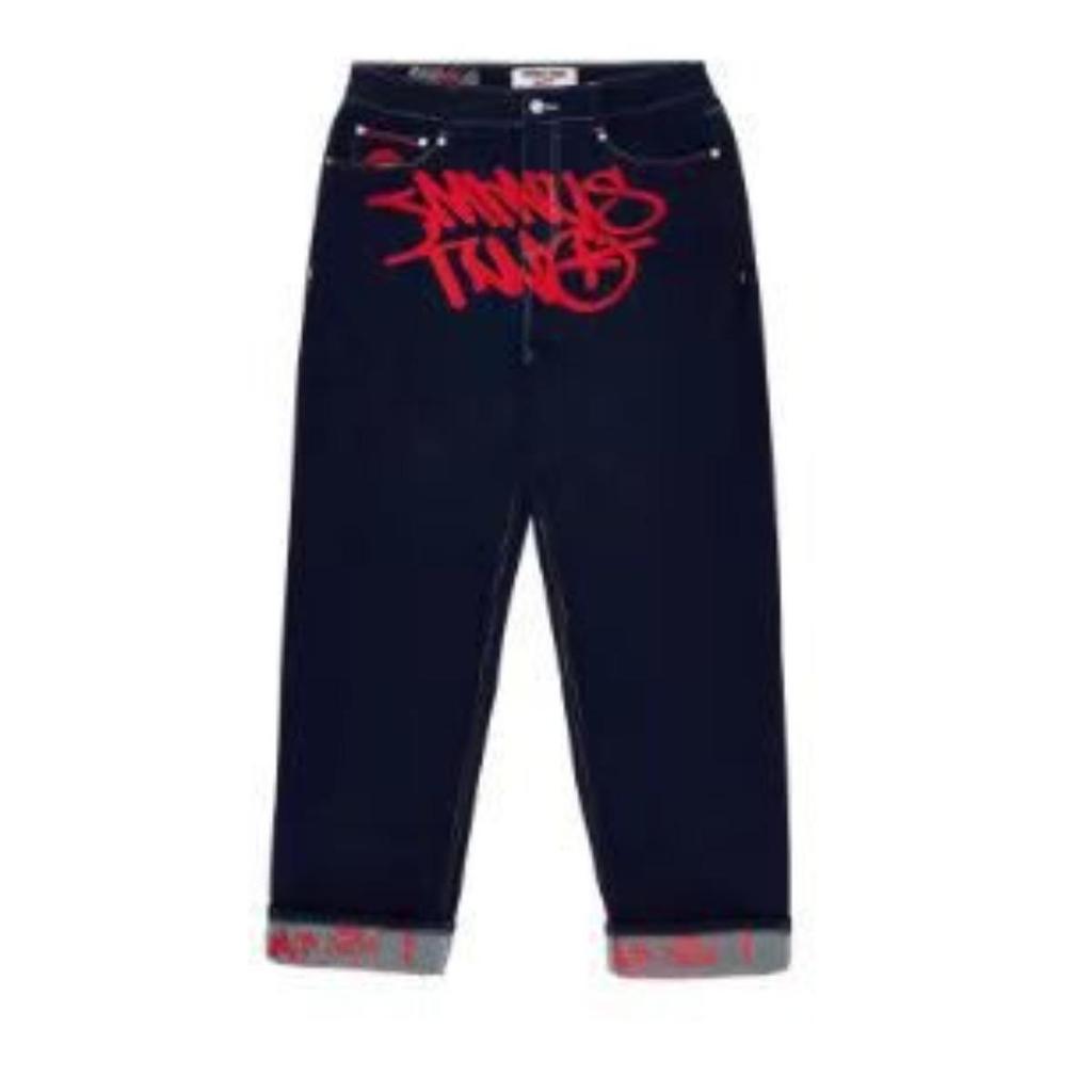 Retro American Hip Hop Wide Leg Pants with Pocket Print Casual Loose Workwear Trousers for Men Dance Scene Comfortable Fit