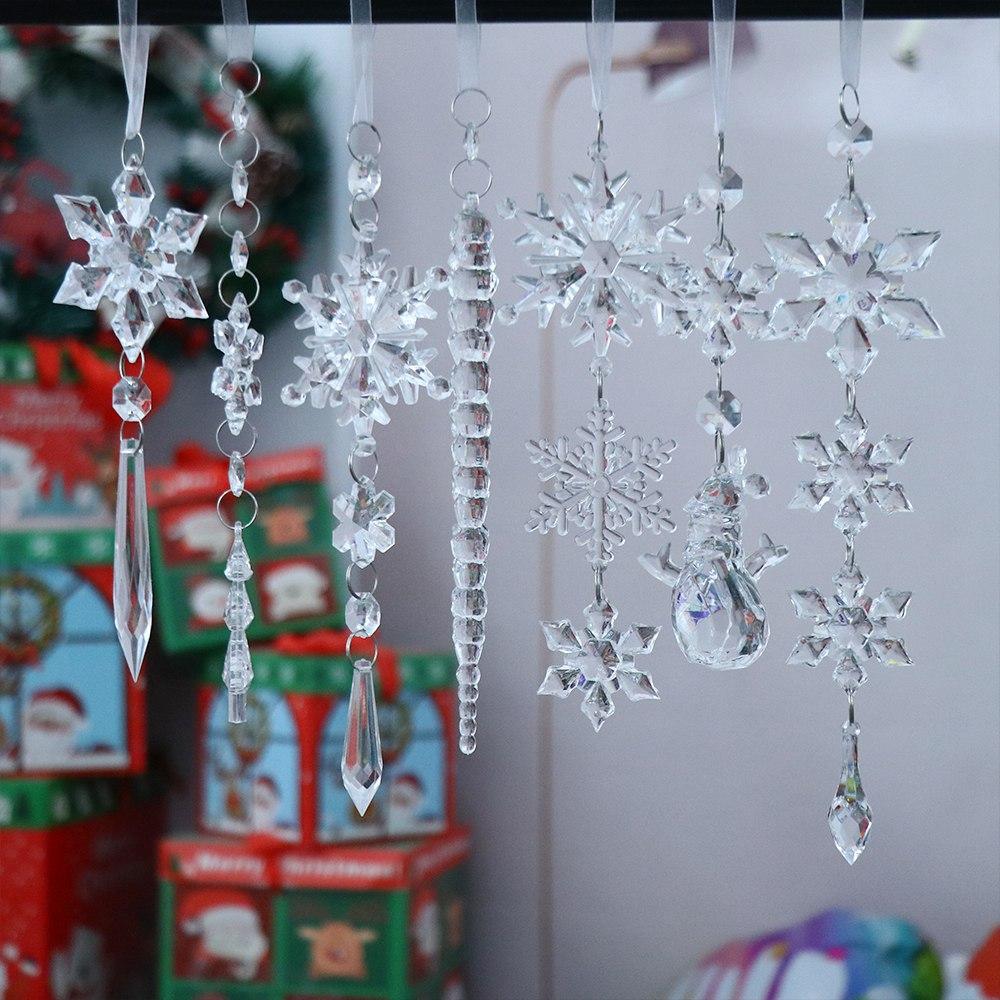 New Year Acrylic Snowflake and Icicle Crystal Decorations Pendant Christmas Tree Ornaments