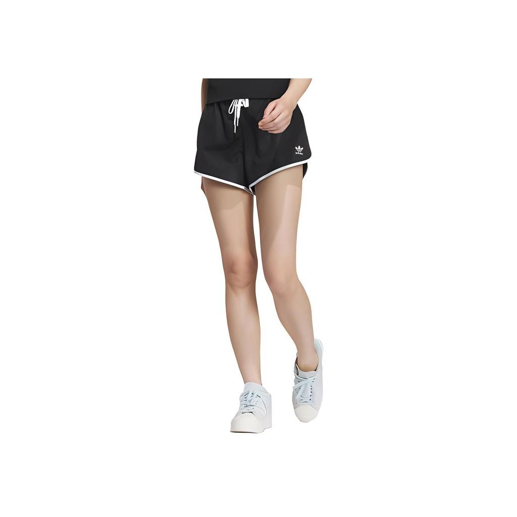 Adidas Originals Laced Shorts Logo Embroidered Drawstring Elastic Waist Straight Regular Shorts Women Bottoms Black IU1292