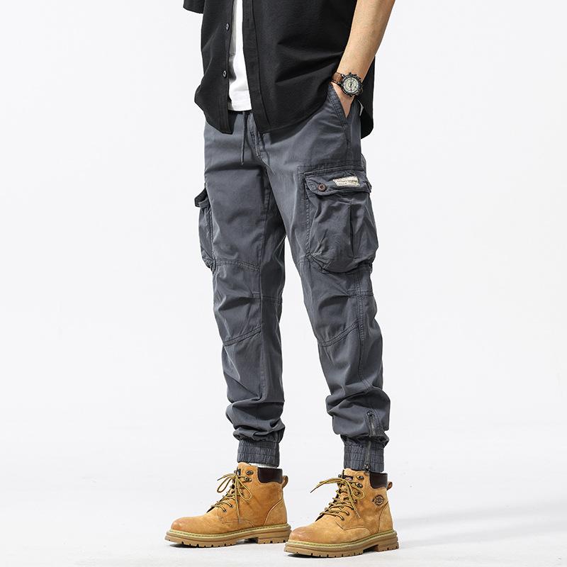 Men's New Autumn Wash Work Pants Japanese High-waist Drawstring Large Pockets Loose Sports and Casual Trousers