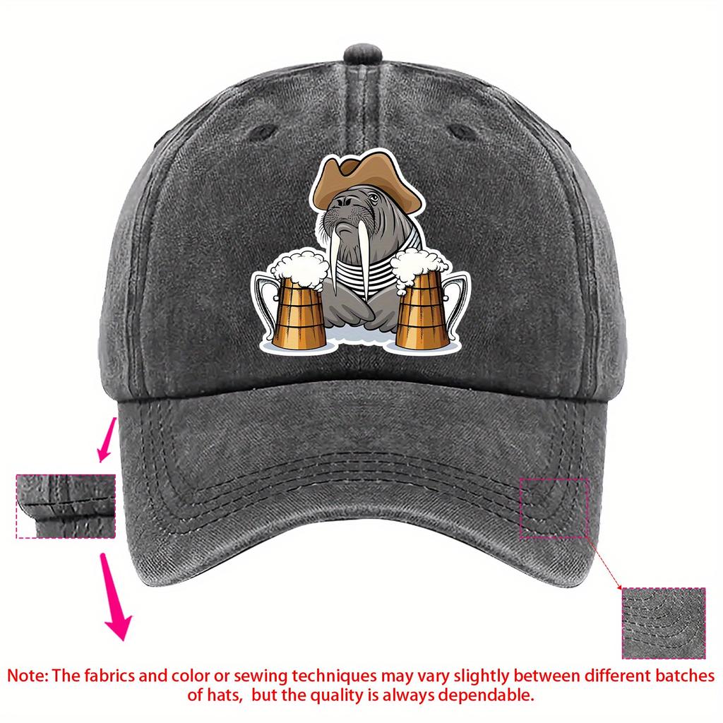 Walrus with Beer Mugs Cowboy Hat Baseball Cap Casual Polyester Adjustable Unisex Adult Cap