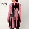 Women Autumn Winter Geometric Print Blouse O Neck Long Sleeve Side Split Hem Mid Length Pullover Tunic Tops Streetwear