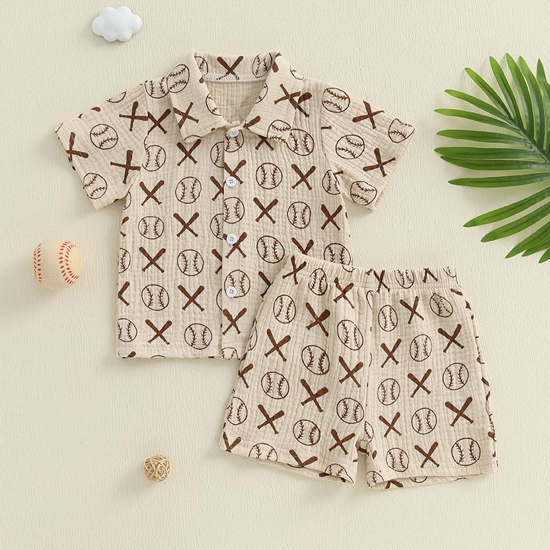

Baby Boys Summer Outfits Palm Tree Print Button up Short Sleeves T-Shirt and Elastic Shorts Set for 2 Piece Clothes Set 6-12M коричневый