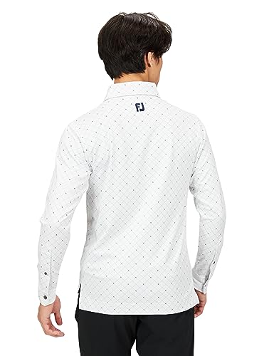 FootJoy Modern Classic FJ Argyle Heat-Retaining Long-Sleeve Button-Down Shirt, Men's, White, Size M (FJ-F23-S10)