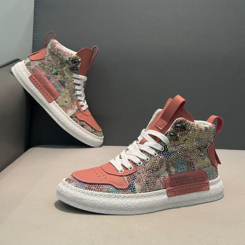 Chaussures de sport montantes chaudes, nouvelles pour le printemps, plates, brodées de strass, semelle souple confortable, à lacets, chaussures de repos xs