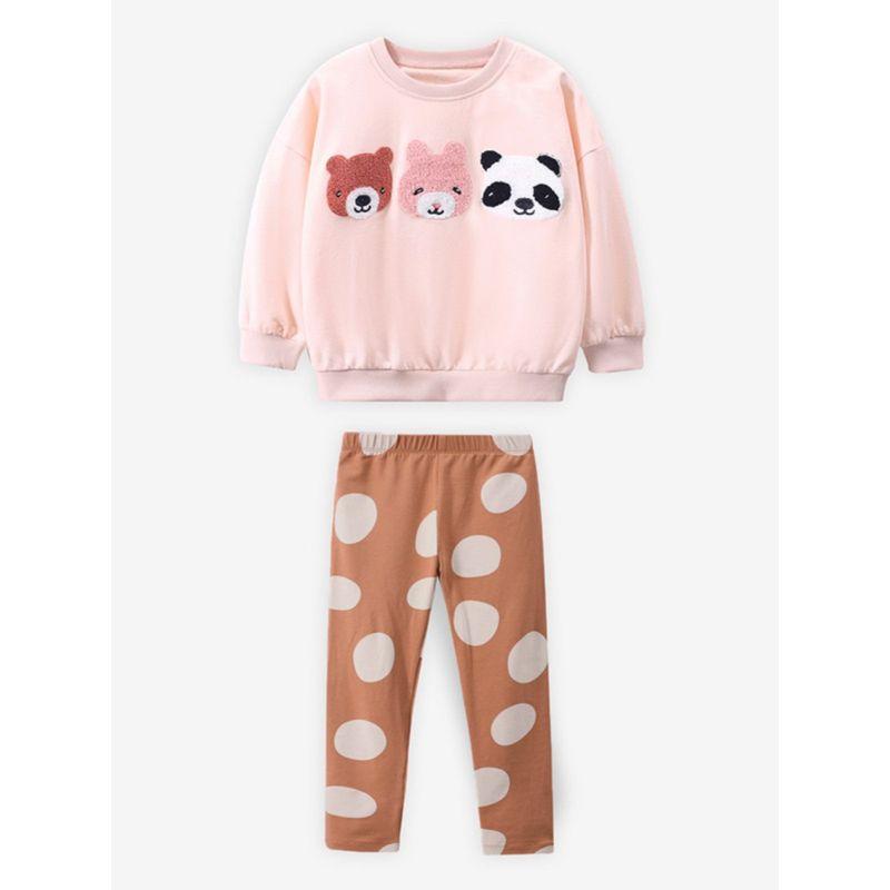 New Children's Clothing Set for Girls, Cute Pink Children's Sweatshirt, Autumn Outfit, Long Pants Two-Piece Set, Baby Cartoon Bear Trendy