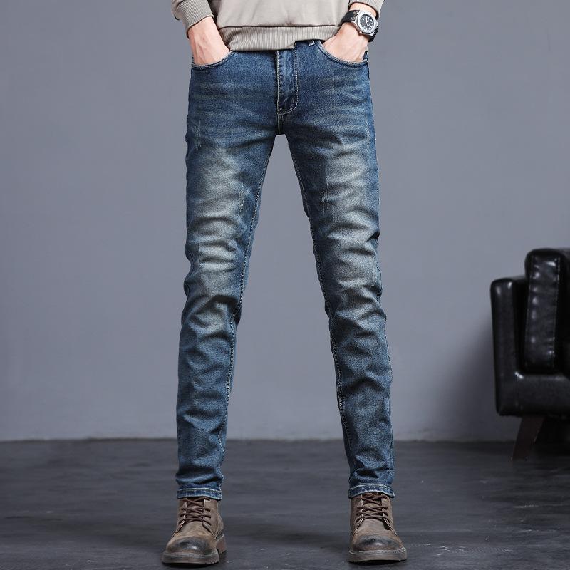 Spring and Autumn Jeans Embroidered Jeans Men's Slim Fit Casual Little Feet Trousers Stretch Vintage Street Denim Trousers Male