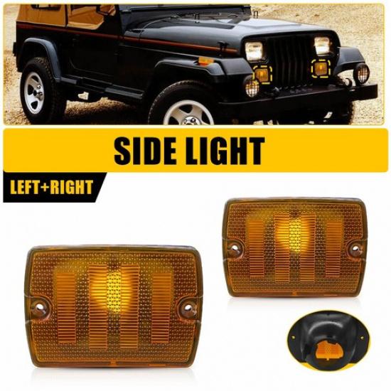 For Wrangler Jeep 1987-1995 YJ Amber Turn Signal Front Housings Lights Parking