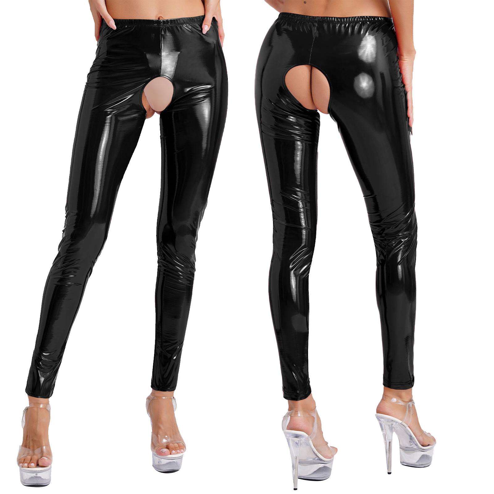 

Жіночі шкіряні легінси Wetlook з вирізом на еластичному поясі Колготки Штани Штани з високою талією XL чорний
