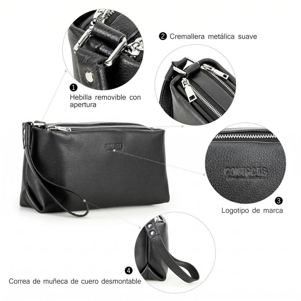 CONTACT'S Genuine Leather Clutch Bag Luxury Mobile Phone Bags Credit Card Holder Casual Men's Handbags