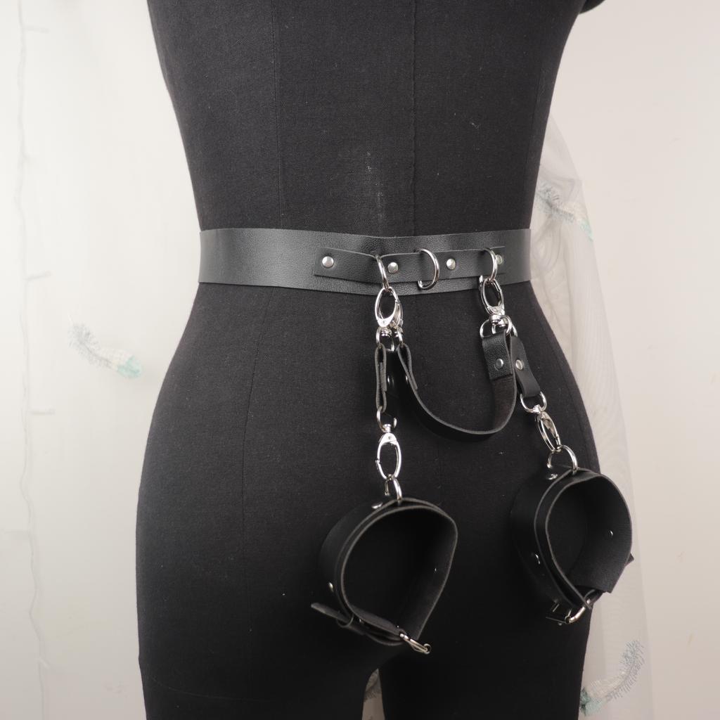 Women Leather Handcuffs Sex Bondage Wrist Cuffs Behind  Kit Adjustable Waist Strap Adult SM Game Erotic Sex Toy for Couples