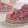 Plus Size Sequin Buckle Cork Slides - Outdoor Double Buckle Sandals