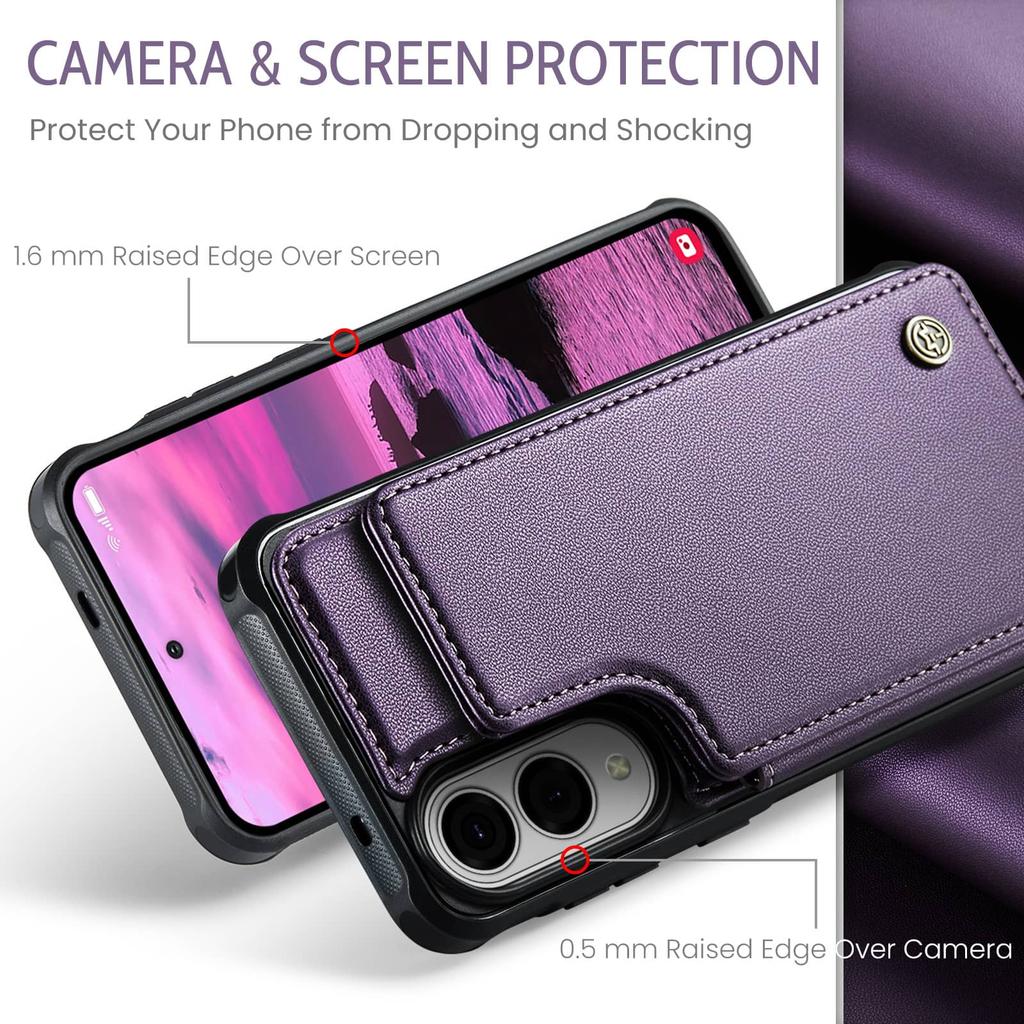 Custodia Edge per Samsung Galaxy S25 con Porta Carte, Custodia Portafoglio con Blocco RFID, Custodia Resistente in Pelle con Cavalletto e Chiusura Magnetica