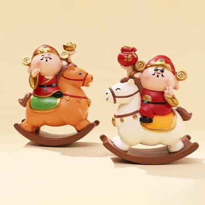 God of Wealth Figurine Resin Rocking Horse Cute Collectibles Decorative Tabletop Ornament for Car Table Shelf Bookshelf New Year