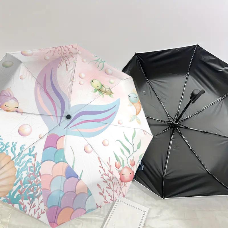 1PC Mermaid Tail Ocean Life Umbrella-8-Rib Reinforced Portable Folding Travel Suitable for All Seasons Outdoor Daily Use-Z0477
