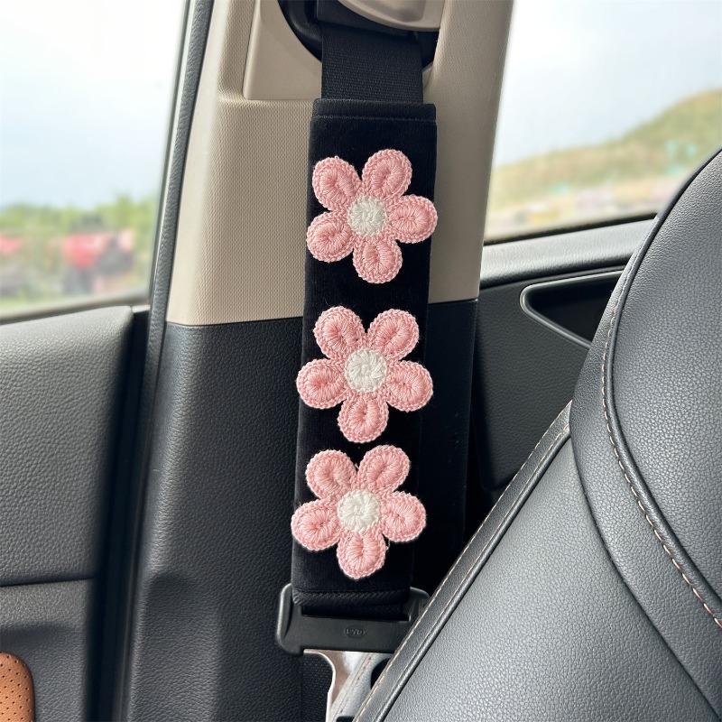 Car Seatbelt Cover Cute Embroidered Flowers Auto Shoulder Strap Protector Pad Seat Belt Harness Cushion for Children Women