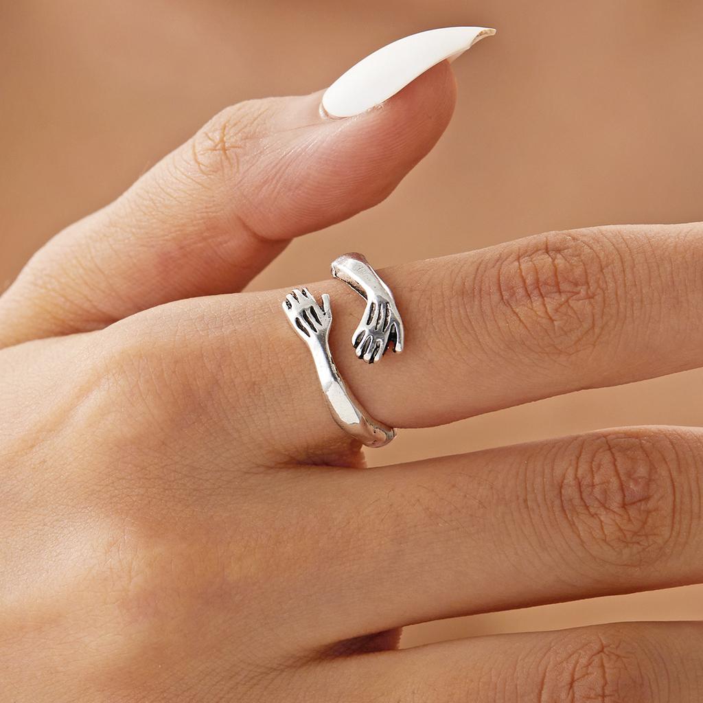 Rinhoo Romantic Love Hug Carved Hand Rings Forever Opening Finger Adjustable Hand Ring For Women Men Fashion Jewelry Gift
