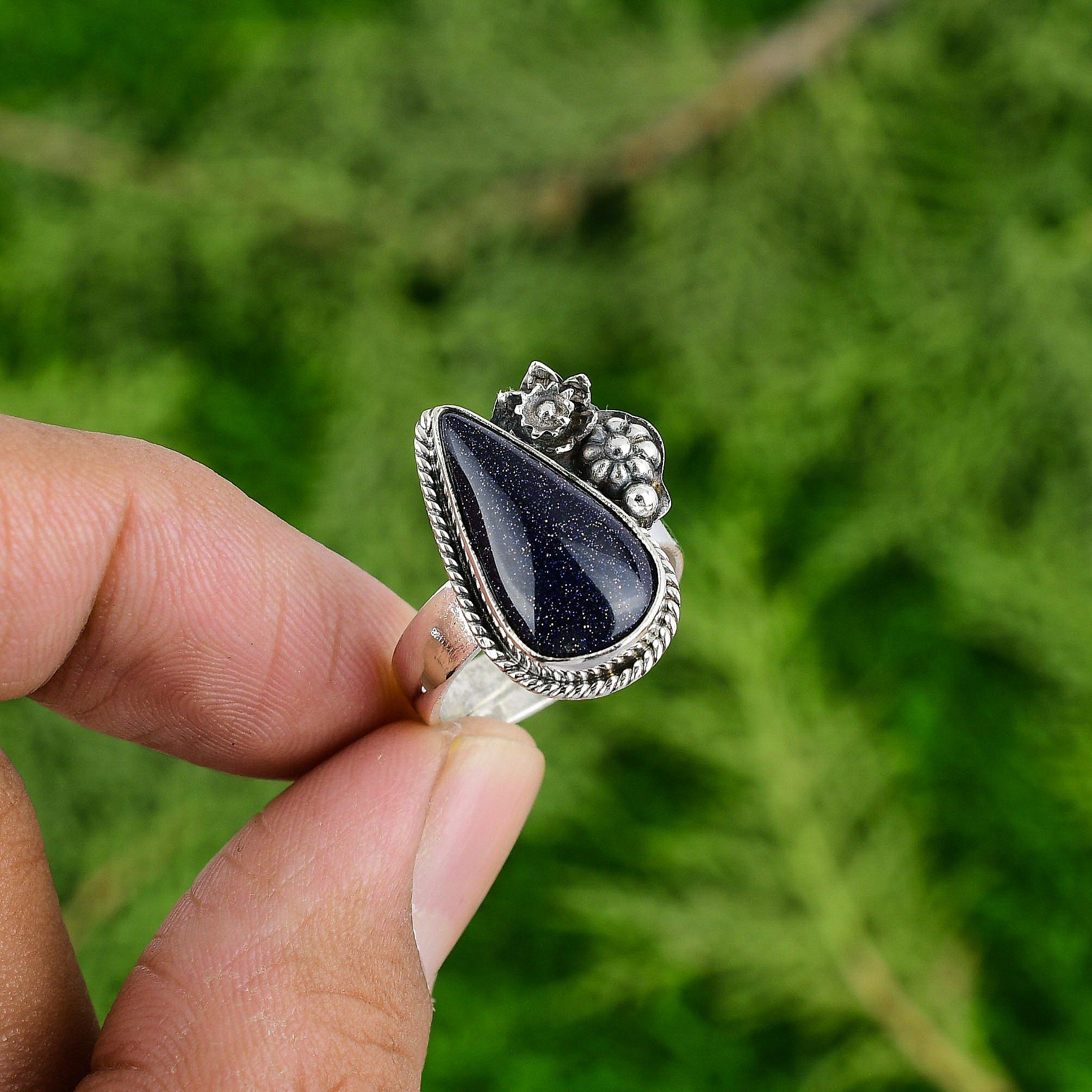 

Подарок для нее Кольцо из серебра 925 пробы с натуральным голубым солнечным камнем и мультикамнем в виде цветка, регулируемое Adjustable