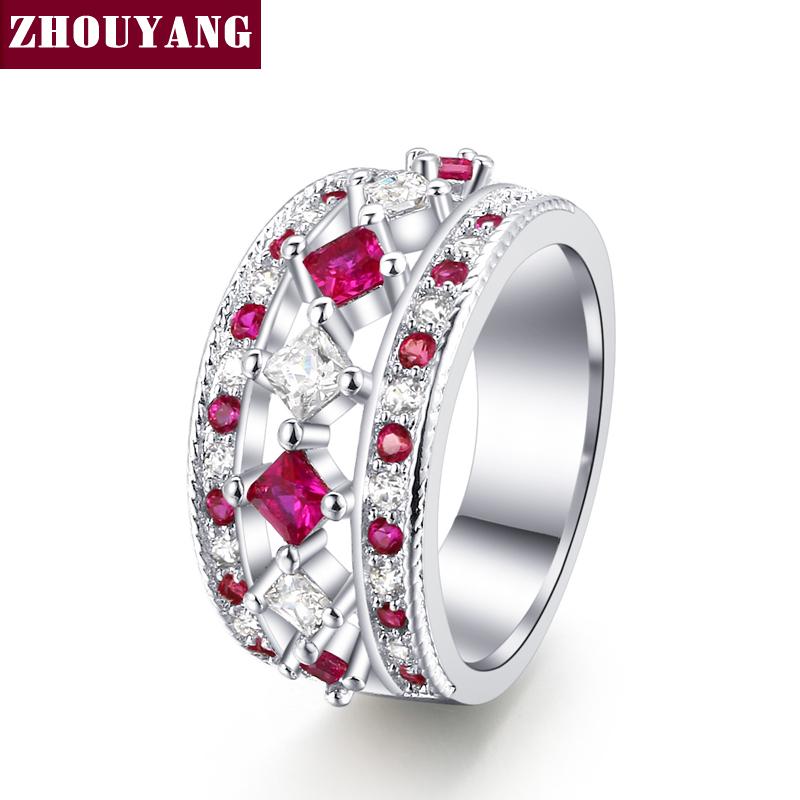 

Luxury Fashion Silver Color Ring For Women Cocktail Rings Pink Cubic Zirconia Fashion Wedding Jewelry For Party Gift ZYR649 8