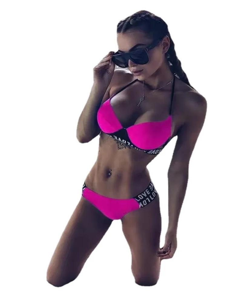 2024 novo biquíni sexy biquíni maiô bolsa dura LOVE listrado maiô dividido feminino