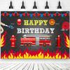 Sfondo a Tema Pompieri e Camion dei Pompieri Cartoni Animati Decorazioni Compleanno Ragazzo Fiamme Rosse Articoli per Feste Sfondo Fotografico