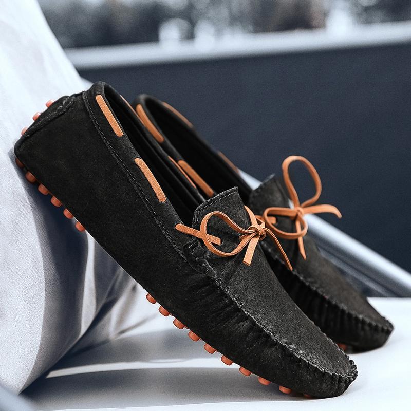 Suede Leather Male Slip On Flats Breathable Mocasines Handmade Casual Loafers Formal Driving Shoes Ultra-light Mens Boat Shoes