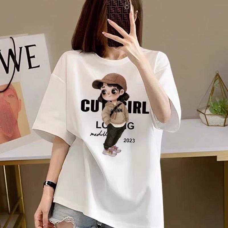 Red short sleeved t-shirt women's loose base shirt top
